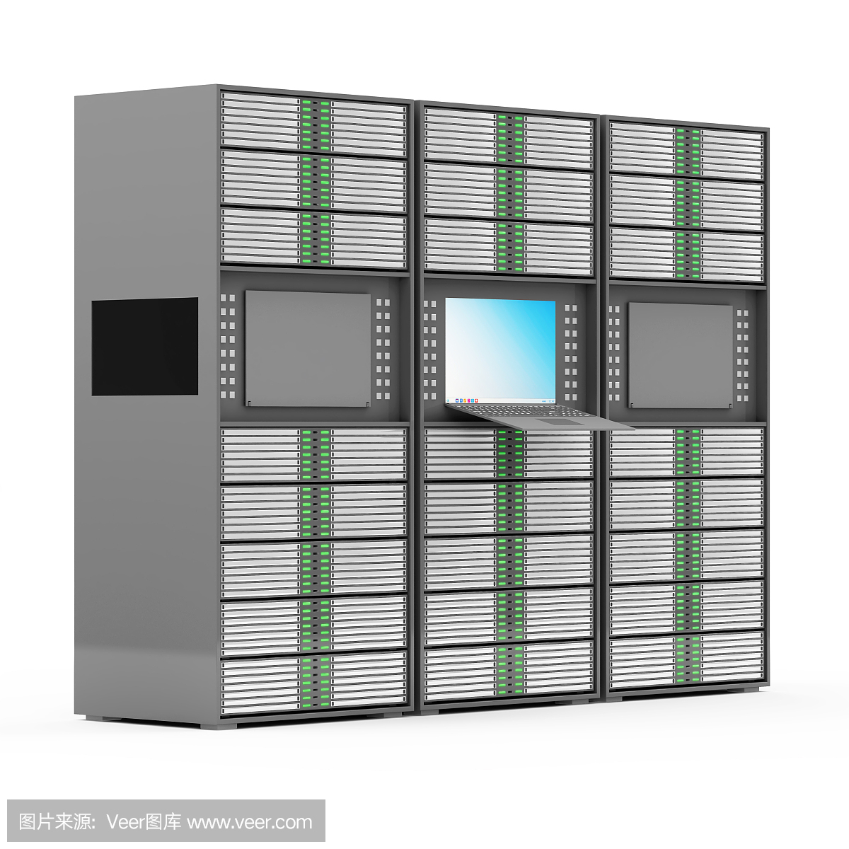 計算機(jī)服務(wù)器機(jī)架隔離在白色背景
