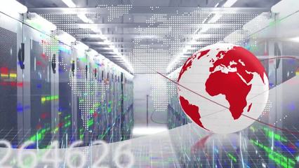 計算機服務(wù)器上的數(shù)據(jù)處理和地球儀動畫